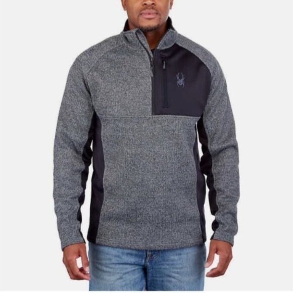 NEW Spyder Mens XL 1/4 Zip Pullover Sweater Gray/Black Polyester Fleece - Picture 1 of 8